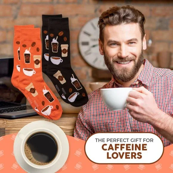 Coffee Expresso Mug Caffeine Roasted Beans Arabica Morning 2 Pairs Men's Socks - Picture 5 of 5